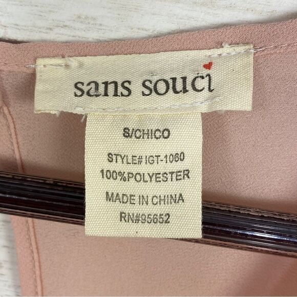 Sans Souci Sheer Split Front Surplus Blouse Blush Pink Small - Picture 10 of 13